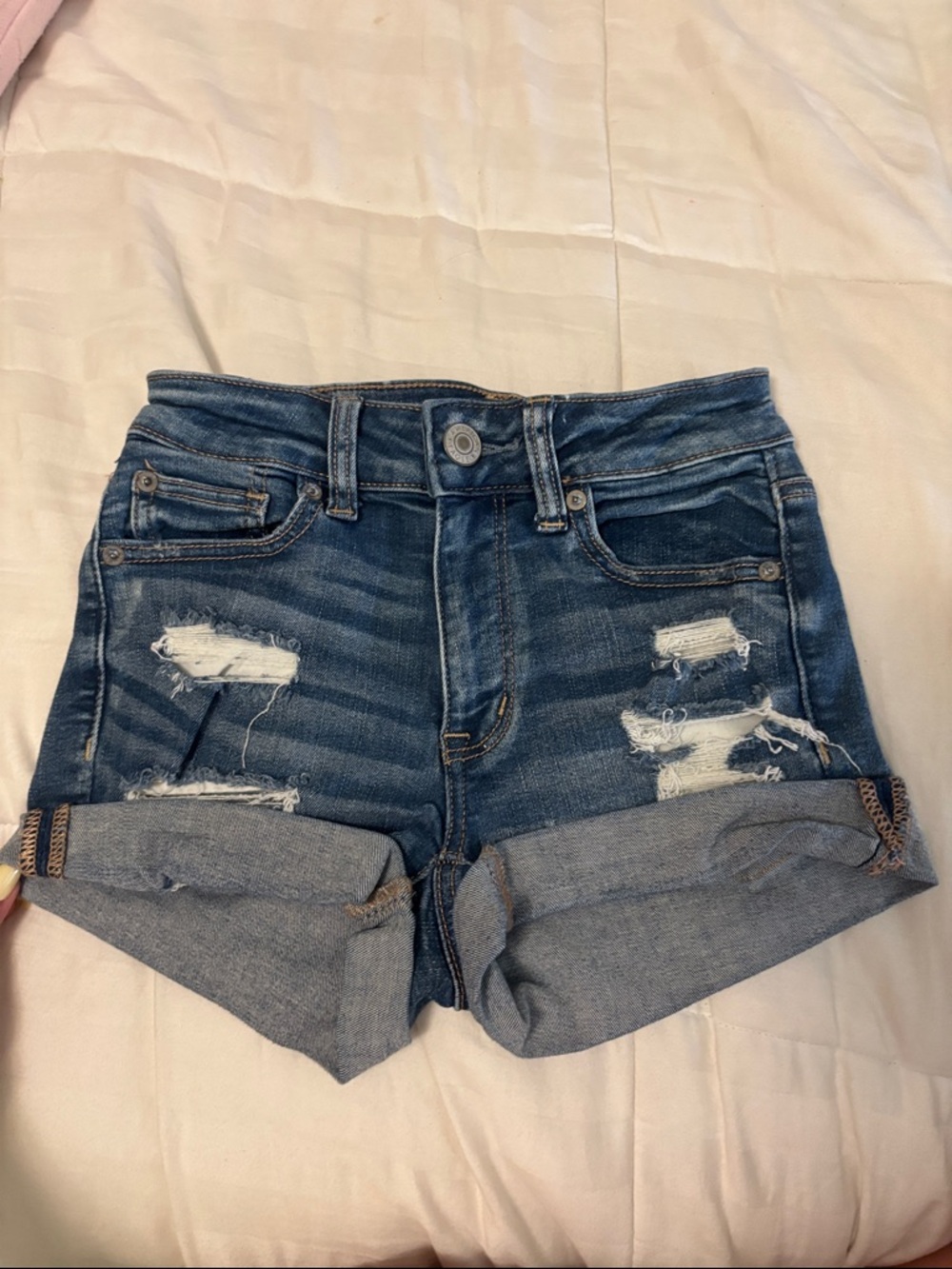 American Eagle Outfitters Dark Blue Ripped Denim Shorts